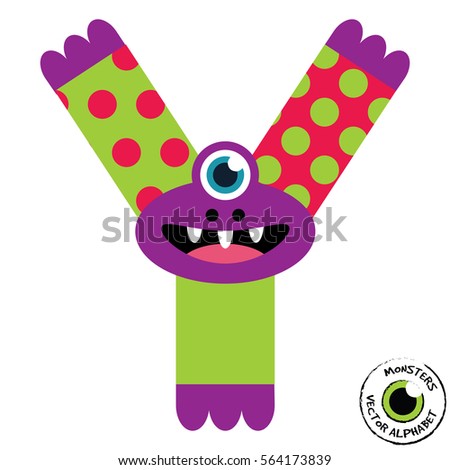 Happy Monsters Vector Alphabet Letters, for classroom poster, stickers or magnets.
Letter Y in kind colorful style for kids education. Vector EPS 10.