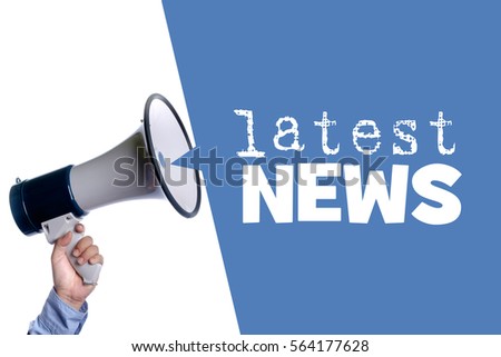 Latest News. Hand with megaphone / loudspeaker. Business concept. Royalty-Free Stock Photo #564177628