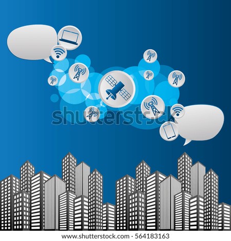 city connection message talking technology vector illustration