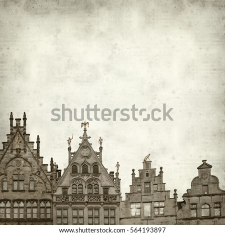 textured old paper background with Antwerp architecture