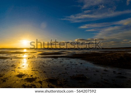 Sunset on Iceland Beach with Beautiful Sky in Winter