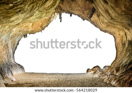 Big empty cave with entrance to white isolated background