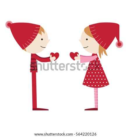 Boy and girl giving hearts to each other on the occasion of valentine