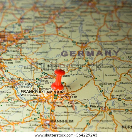 Frankfurt am Main pinned on a map Germany