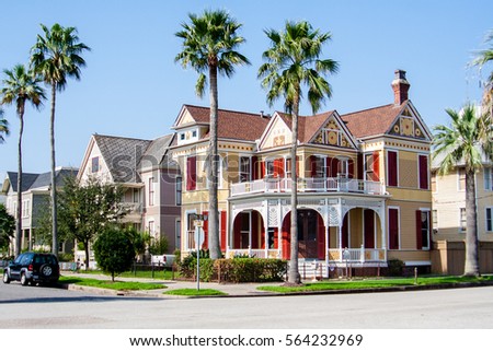 Historic homes in Galveston, TX Royalty-Free Stock Photo #564232969