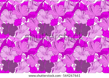 Motley seamless pattern. Raster cute pattern in purple, magenta and pink hibiscus flowers. The elegant the template for fashion prints. Small colorful flowers. Spring floral background.