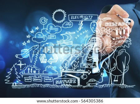 Close view of businessman drawing on screen ecology concept