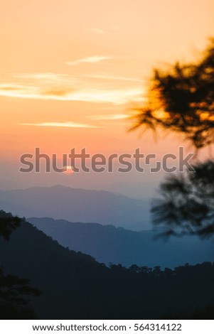 landscape view include mountain and forest with sunset scene at Phu Soi Dao national park, Thailand.