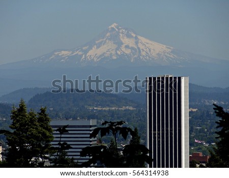 Mt. Hood as seen from the Japanese Gardens in Portland, Oregon