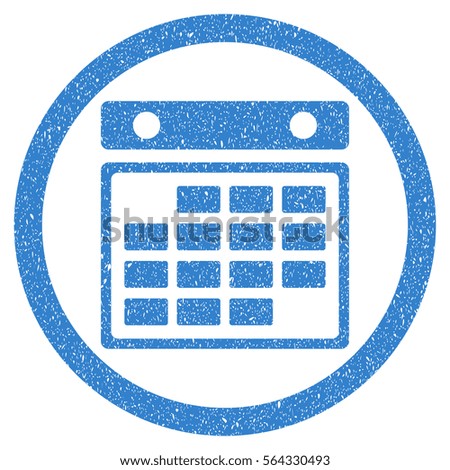 Month Calendar grainy textured icon inside circle for overlay watermark stamps. Flat symbol with scratched texture.