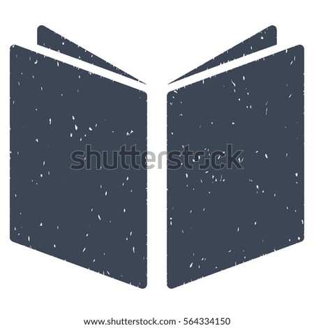 Open Book grainy textured icon for overlay watermark stamps. Flat symbol with dirty texture. Dotted vector smooth blue ink rubber seal stamp with grunge design on a white background.