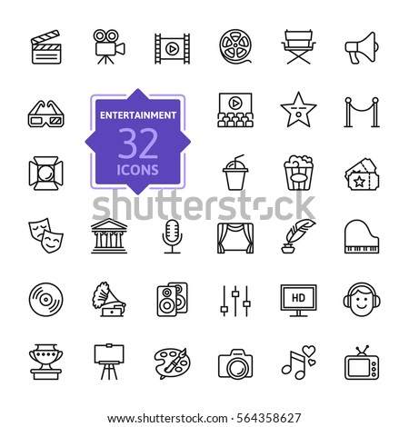 Entertainment icon set - outline icon collection, vector Royalty-Free Stock Photo #564358627