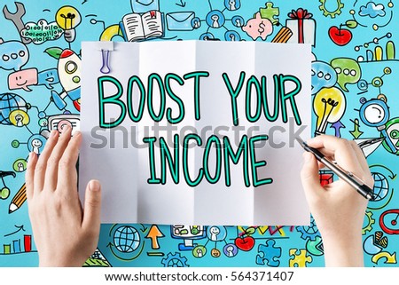 Boost Your Income text with hands and colorful illustrations