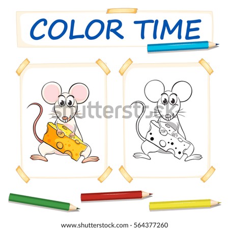 Coloring template with cute mouse illustration
