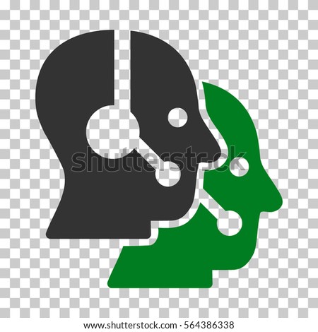 Green And Gray Call Center Operators interface toolbar pictogram. Vector pictograph style is a flat bicolor symbol on chess transparent background.