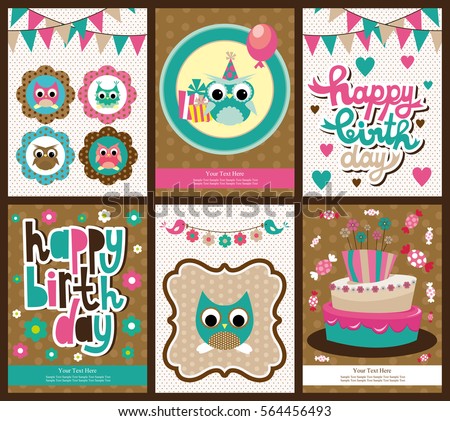 set of six happy birthday card design. vector illustration