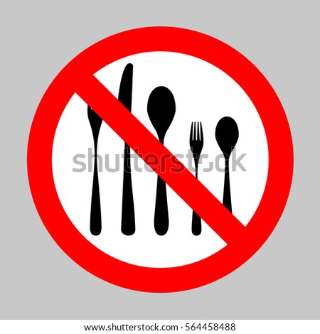 No Set of silverware. Forbidden sign isolated on gray background.