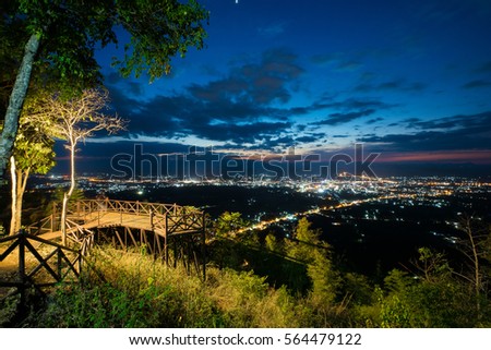 Loei city view from Phu Bo Bit with light up at night time