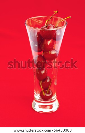glass of cherry  on a red background