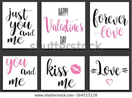 Postcards romantic set vector. Valentine's Day lettering calligraphy .