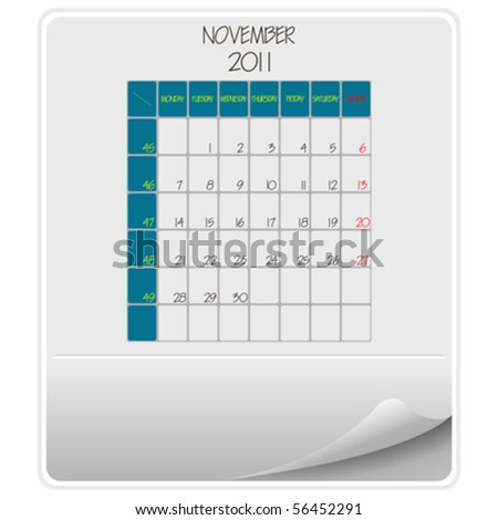 2011 paper calendar november, abstract vector art illustration
