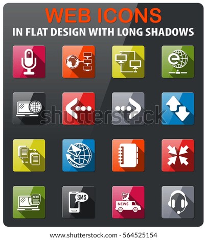 communication icons set in flat design with long shadow