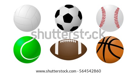 Vector set of balls on a white background.Icons volleyball,soccer,baseball,tennis,American football,basketball.