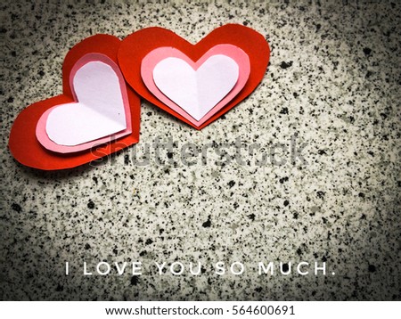 Overlapping cutting paper red heart isolated on Marble  background. You can use as greeting card with text or with out text "Happy Valentine's Day"