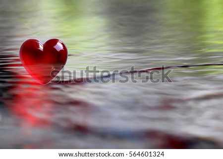 Red Heart with soft focus water reflections