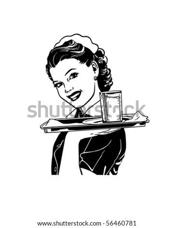 Waitress With Tray - Retro Clip Art