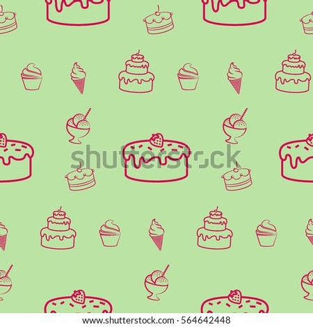 Pattern. Background texture. cakes, ice cream, coffee.