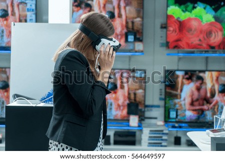Virtual reality concept woman using vr device