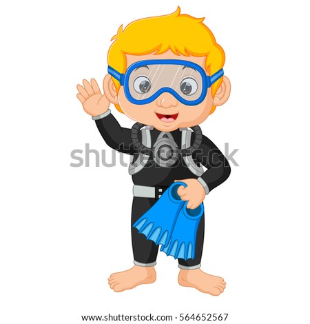 vector illustration of diver boy cartoon