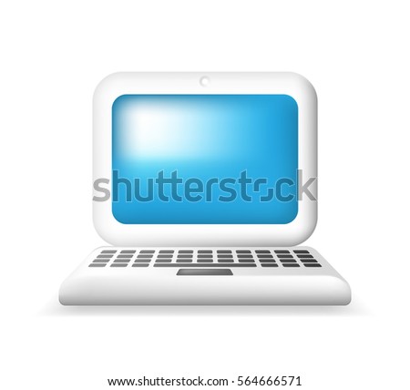 Cute White Laptop on White Background. Isolated Vector Illustration 