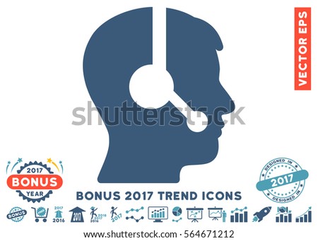 Cyan And Blue Operator pictogram with bonus 2017 trend pictograms. Vector illustration style is flat iconic bicolor symbols, white background.