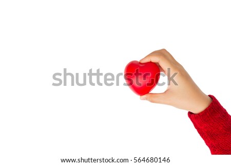 red heart in hands isolated on white background with clipping path