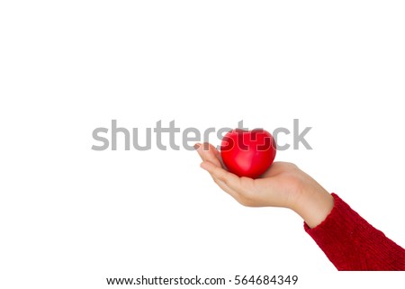 red heart in hands isolated on white background with clipping path