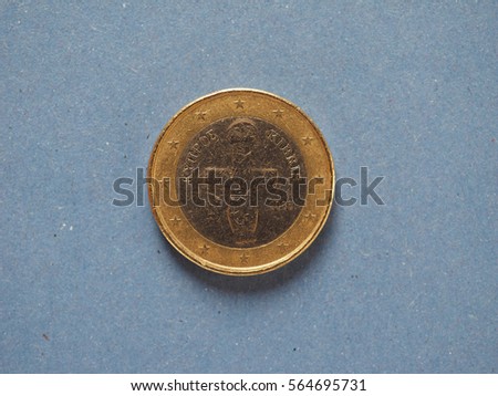 1 euro coin money (EUR), currency of European Union, Cyprus over blue background