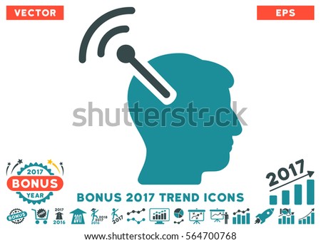 Soft Blue Radio Neural Interface pictogram with bonus 2017 year trend clip art. Vector illustration style is flat iconic bicolor symbols, white background.