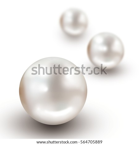 Pearl isolated on white background with two smaller pearls in the background and depth of field blur Royalty-Free Stock Photo #564705889