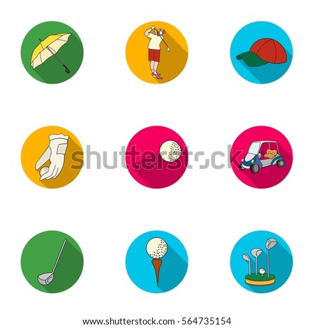 Golf club set icons in flat style. Big collection of golf club vector symbol stock illustration