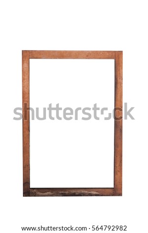 Old wooden frame isolated white background.