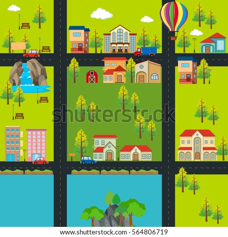 Map with buildings in the city illustration