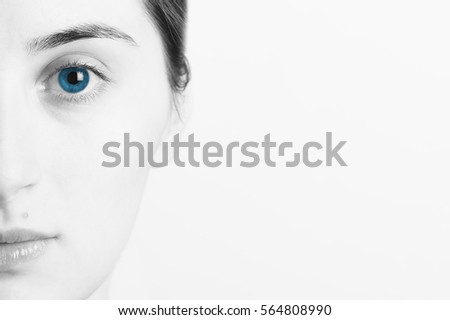 Black And White Portrait Of Beautiful Blue Eyes Girl