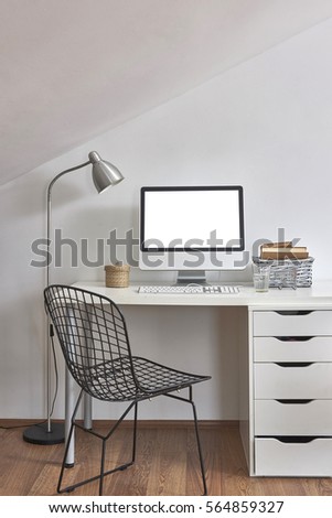 modern office room detail vertical banner behind white wall decoration concept
