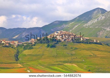 "Great Plain" (Piano Grande) near Castelluccio village in the Sibillini National Park, region of Umbria, Italy