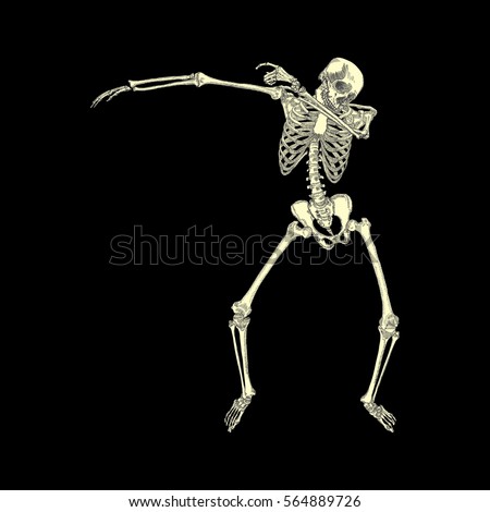 Human skeleton posing DAB, perform dabbing dance move gesture, posing on black background. Vector.