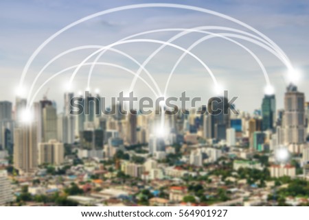 Cityscape and line effect network connection concept.