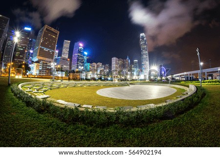 Hongkong downtown at night time, Fisheye view