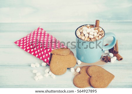 Hot chocolate with heart cookies 